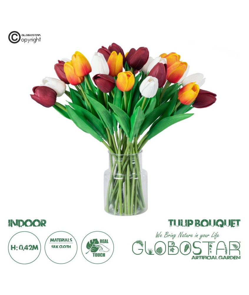 GloboStar® Artificial Garden TULIP BOUQUET 20256 Τεχνητό Διακοσμητικό Μπουκέτο με Τουλίπες Υ42cm